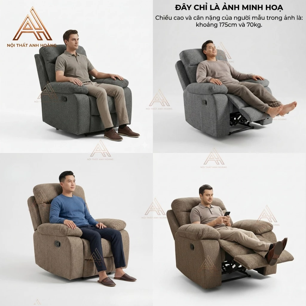 Ghế Sofa Nâu Chỉnh Cơ Có Chức Năng Ngả Cao Cấp Chất Vải Nỉ Bố | SOFA ĐƠN RB | Nội Thất Anh Hoàng