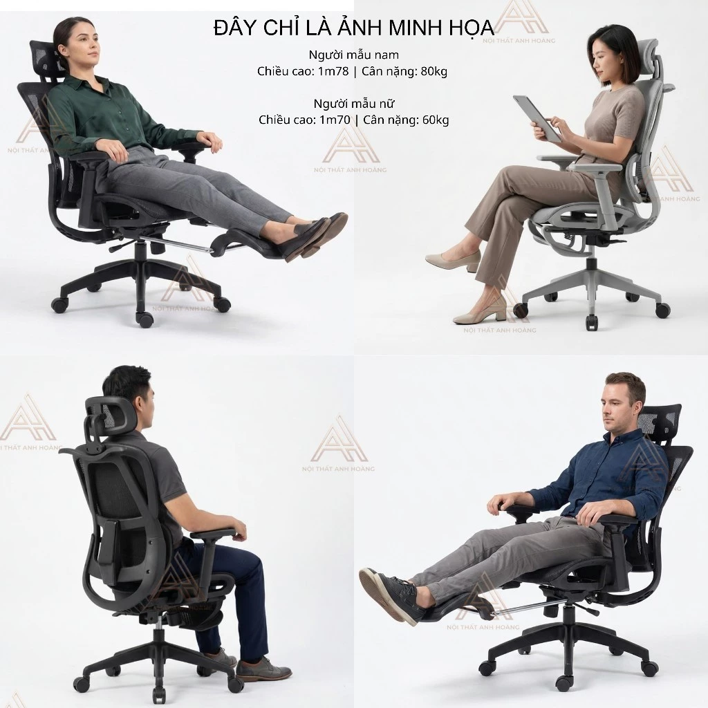Ghế Xoay Công Thái Học – Ghế Ngồi Học Tập & Làm Việc Siêu Tiện Ích | Mã 919 Black | Nội Thất Anh Hoàng