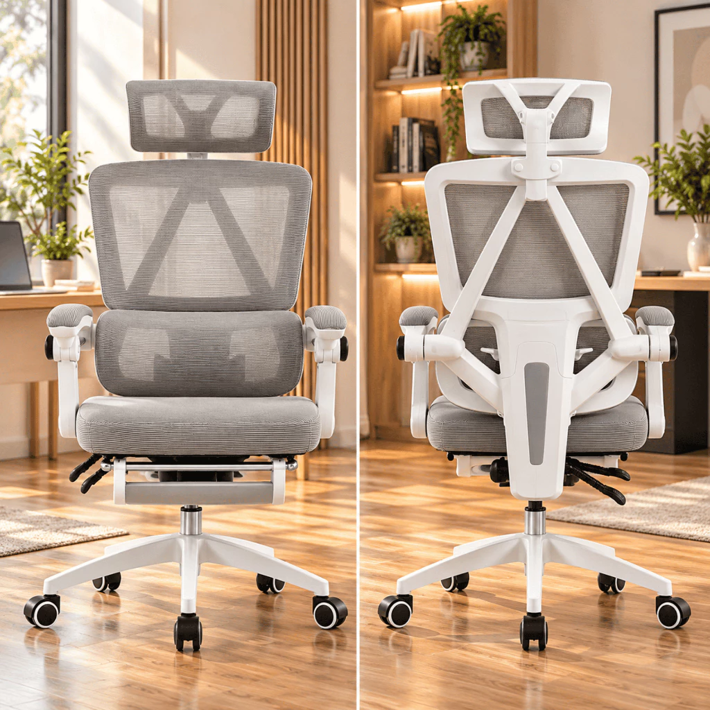 Ghế Xoay Văn Phòng Công Thái Học Cao Cấp Xoay 360 Tựa Chống Mỏi Lưng | 899 Trắng | Nội Thất Anh Hoàng