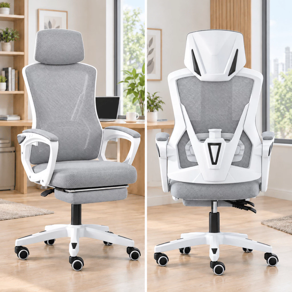 Ghế Xoay Văn Phòng, Công Thái Học, Gaming Ergonomic, Ghế Gaming Tựa Đầu Êm Ái | 818 White | Nội Thất Anh Hoàng