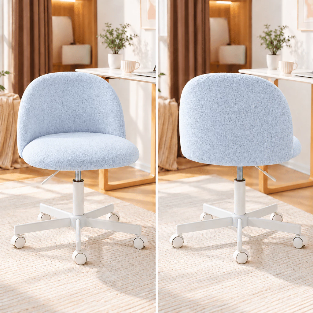 Ghế Trang Điểm Vải Lông Cừu Teddy White Hiện Đại Có Tựa Lưng, Ghế Bàn Làm Việc Thiết Kế Không Tay Vịn Dành Cho Nữ | TDY