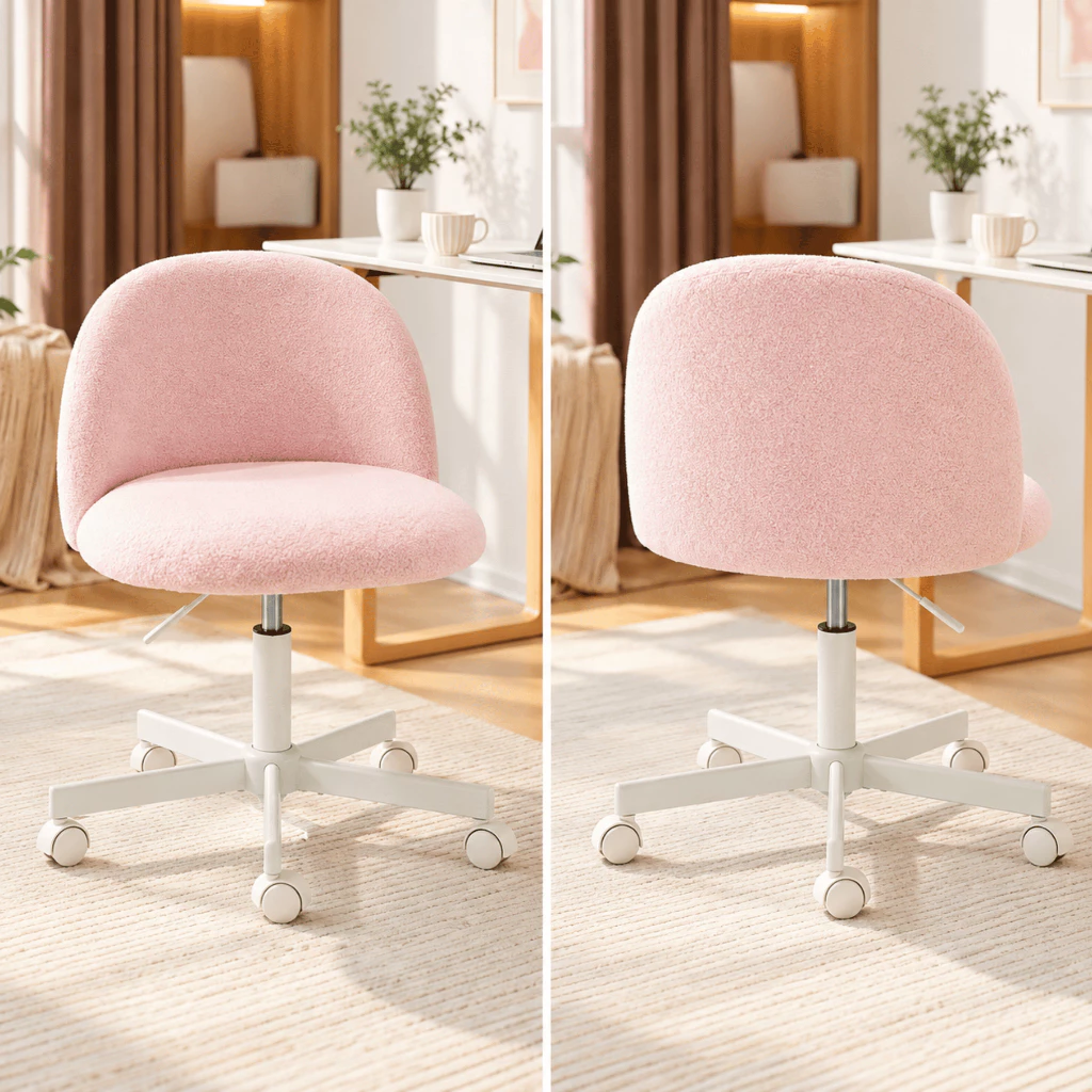 Ghế Trang Điểm Vải Lông Cừu Teddy Mint Green Hiện Đại Có Tựa Lưng, Ghế Bàn Làm Việc Thiết Kế Không Tay Vịn Dành Cho Nữ | TDY