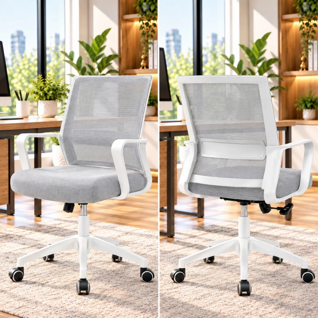Ghế Xoay Văn Phòng 360 Độ Tay Cố Định Vững Chắc, Thiết Kế Tinh Tế Tối Giản Đệm Dày | 801 Blue | Nội Thất Anh Hoàng