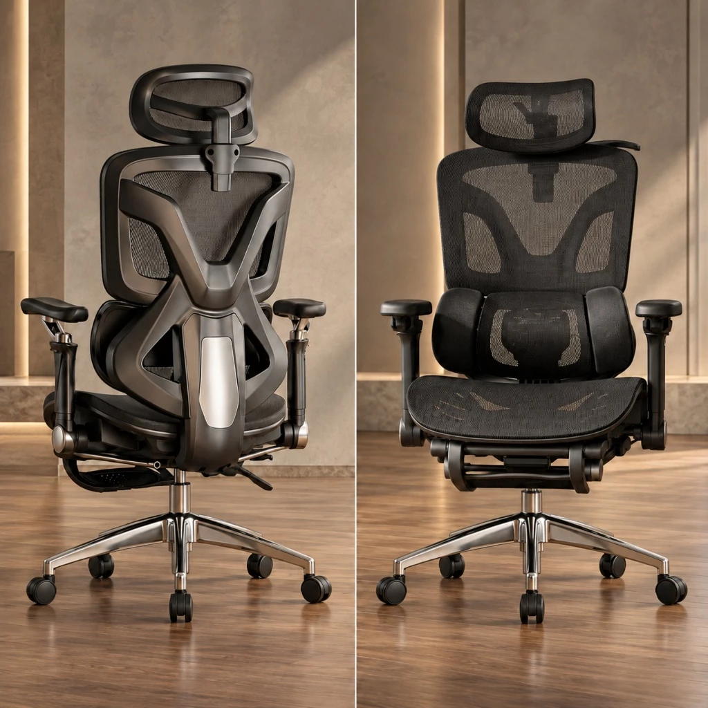 Ghế Công Thái Học E18 Grey Có Gác Chân - Ghế Xoay Văn Phòng Lưng Lưới Ngả 145 Độ Chống Đau Lưng