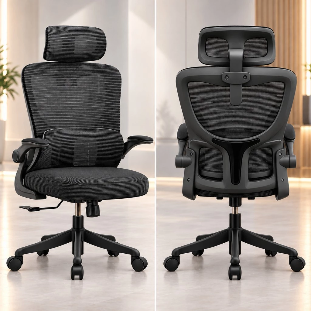 Ghế Công Thái Học 418 Trắng – Tựa Đầu, 2 Lưng Đệm Lưới Đỡ Cột Sống, Tay Ghế Điều Chỉnh | Nội Thất Anh Hoàng