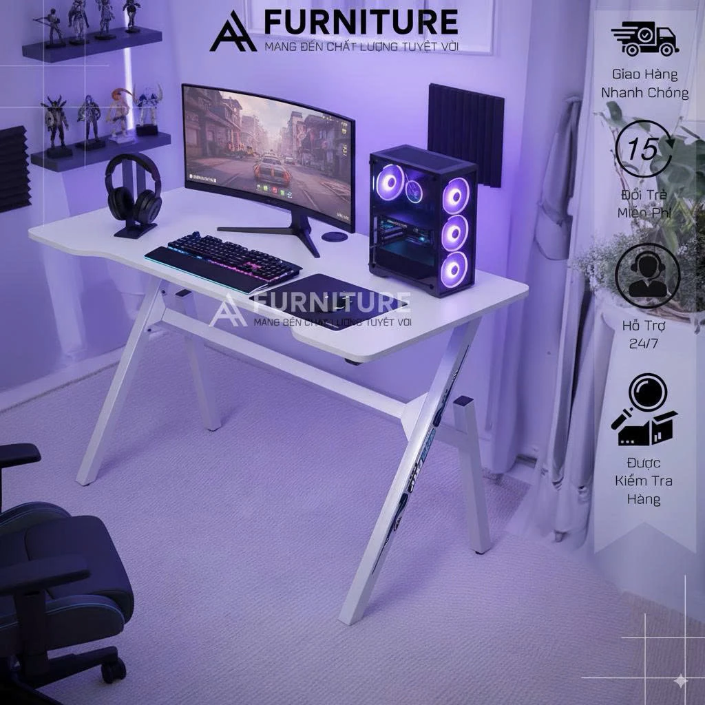 Bàn Làm Việc Gaming Size Lớn 120x60cm Chữ Y Chân Sắt Sơn Tĩnh Điện - Chuẩn Bị Hàng Trong 24h | ZG02 | Nội Thất Anh Hoàng