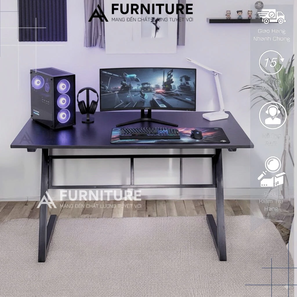 Bàn Máy Tính Gaming Màu Trắng Gỗ MDF Melamine Size 120x60 Cao 75cm Khung Sắt Sơn Tĩnh Điện – Bàn Làm Việc Chơi Game | Mã Z02 | Nội Thất Anh Hoàng