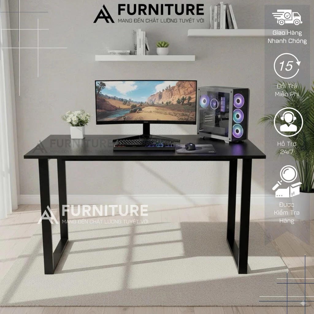 Bàn Gỗ Để Máy Tính Màu Trắng Basic Style Size 120x60 Cao 75cm - Bàn Học Tập Văn Phòng Tối Giản | Mã U02 | Nội Thất Anh Hoàng