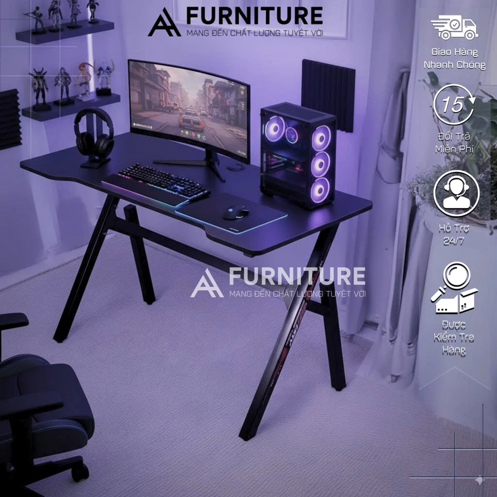 Bàn Làm Việc Gaming Size Lớn 120x60cm Chữ Y Chân Sắt Sơn Tĩnh Điện - Chuẩn Bị Hàng Trong 24h | ZG02 | Nội Thất Anh Hoàng