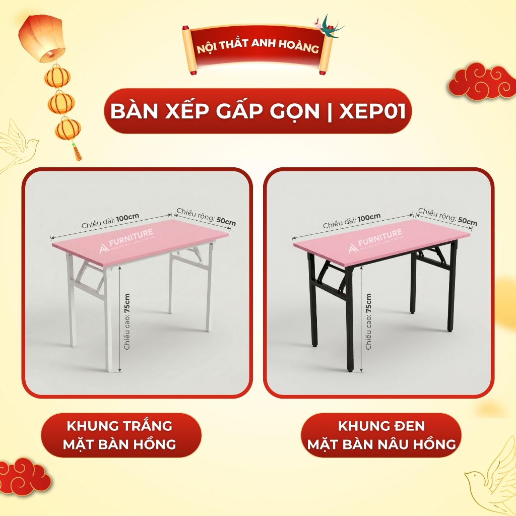Bàn Xếp Gấp Gọn Tiện Lợi Vững Chắc, Đã Lắp Sẵn Có Nhiều Size – Bàn Học Tập & Làm Việc Cao Cấp | Nội Thất Anh Hoàng