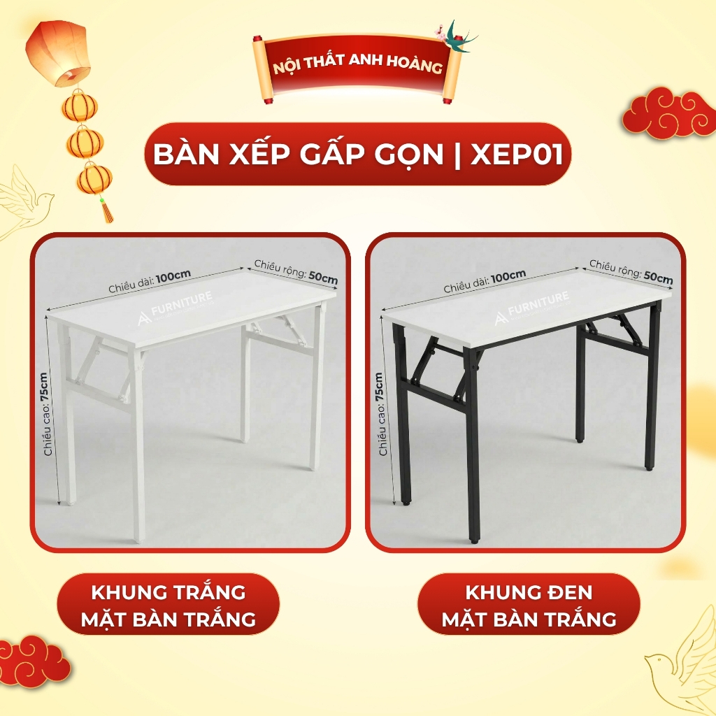 Bàn Xếp Gấp Gọn Tiện Lợi Vững Chắc, Đã Lắp Sẵn Có Nhiều Size – Bàn Học Tập & Làm Việc Cao Cấp | Nội Thất Anh Hoàng