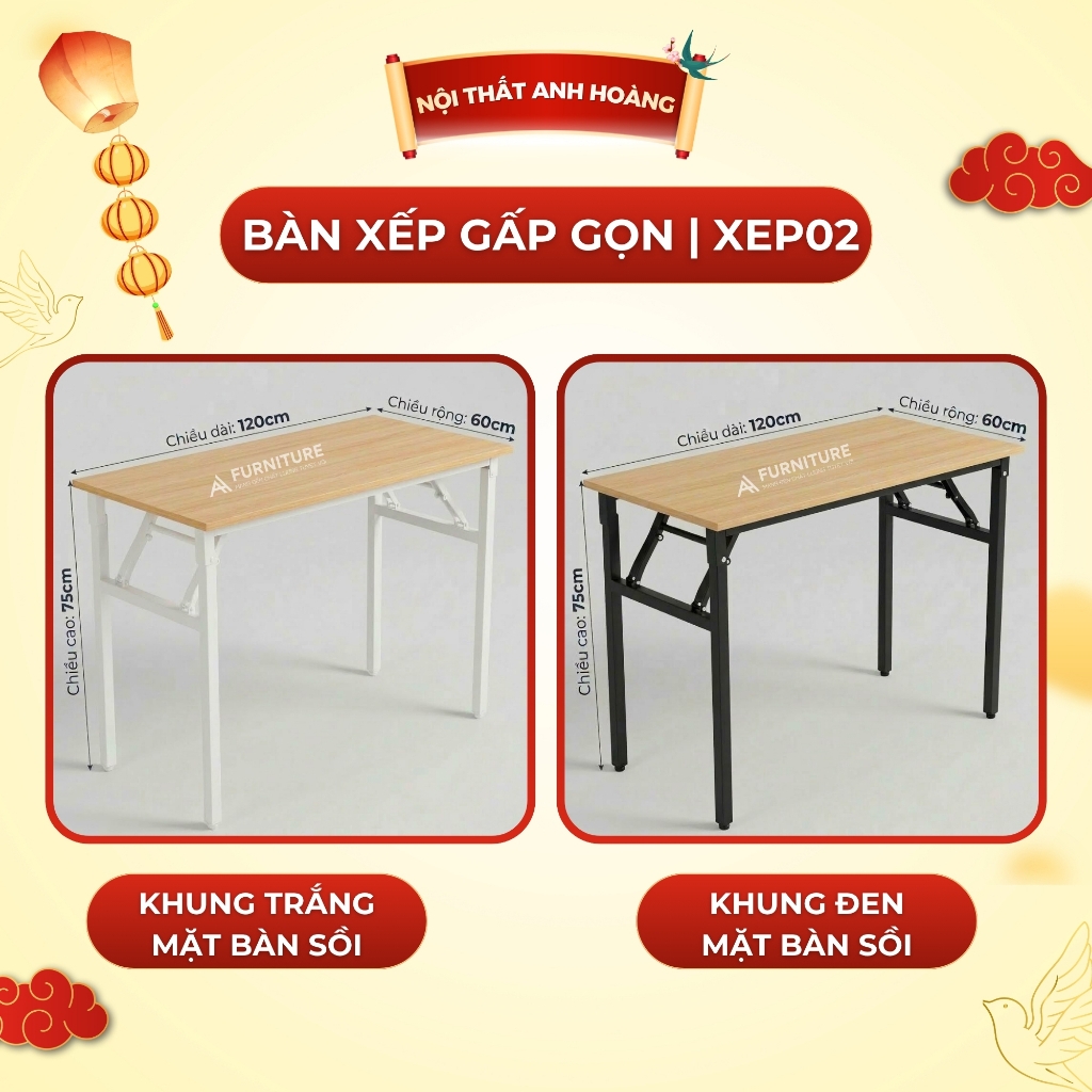 Bàn Xếp Gấp Gọn Tiện Lợi Vững Chắc, Đã Lắp Sẵn Có Nhiều Size – Bàn Học Tập & Làm Việc Cao Cấp | Nội Thất Anh Hoàng