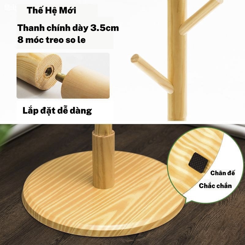 Cây Treo Quần Áo Kiểu Dáng Hàn Quốc, Loại Đế Tròn Cao 175cm Gỗ Tự Nhiên Lắp Ghép Tiện Lợi | Nội Thất Anh Hoàng