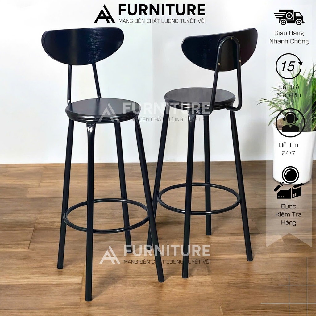Ghế Quầy Bar Có Tựa Cao 60 Hoặc 75cm Tùy Chọn – Ghế Bar Dùng Cho Quán Cafe, Chụp Ảnh Studio, Nấu Ăn | Nội Thất Anh Hoàng
