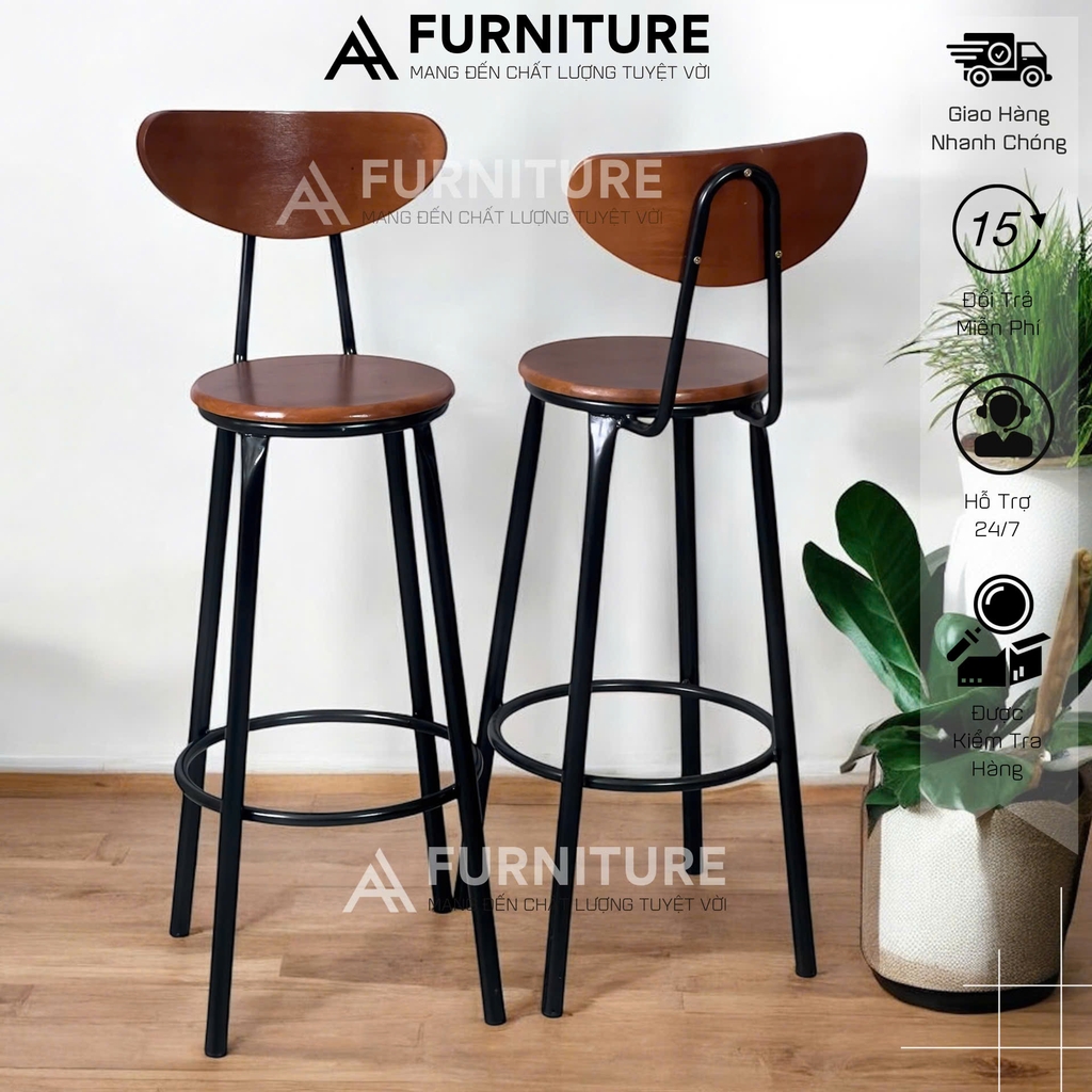 Ghế Quầy Bar Có Tựa Cao 60 Hoặc 75cm Tùy Chọn – Ghế Bar Dùng Cho Quán Cafe, Chụp Ảnh Studio, Nấu Ăn | Nội Thất Anh Hoàng