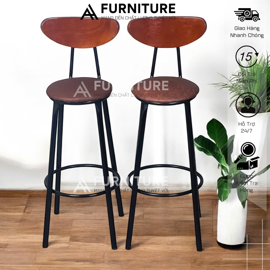 Ghế Quầy Bar Có Tựa Cao 60 Hoặc 75cm Tùy Chọn – Ghế Bar Dùng Cho Quán Cafe, Chụp Ảnh Studio, Nấu Ăn | Nội Thất Anh Hoàng