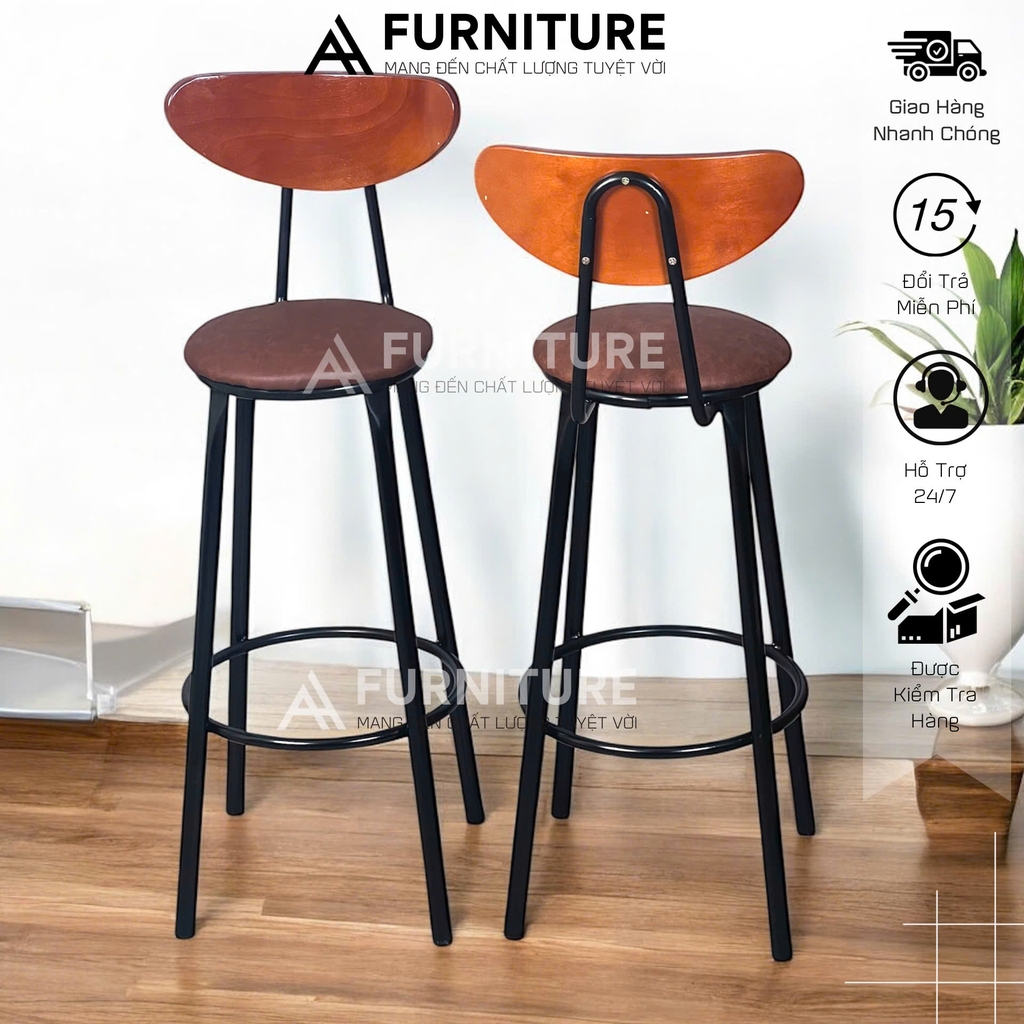 Ghế Quầy Bar Có Tựa Cao 60 Hoặc 75cm Tùy Chọn – Ghế Bar Dùng Cho Quán Cafe, Chụp Ảnh Studio, Nấu Ăn | Nội Thất Anh Hoàng