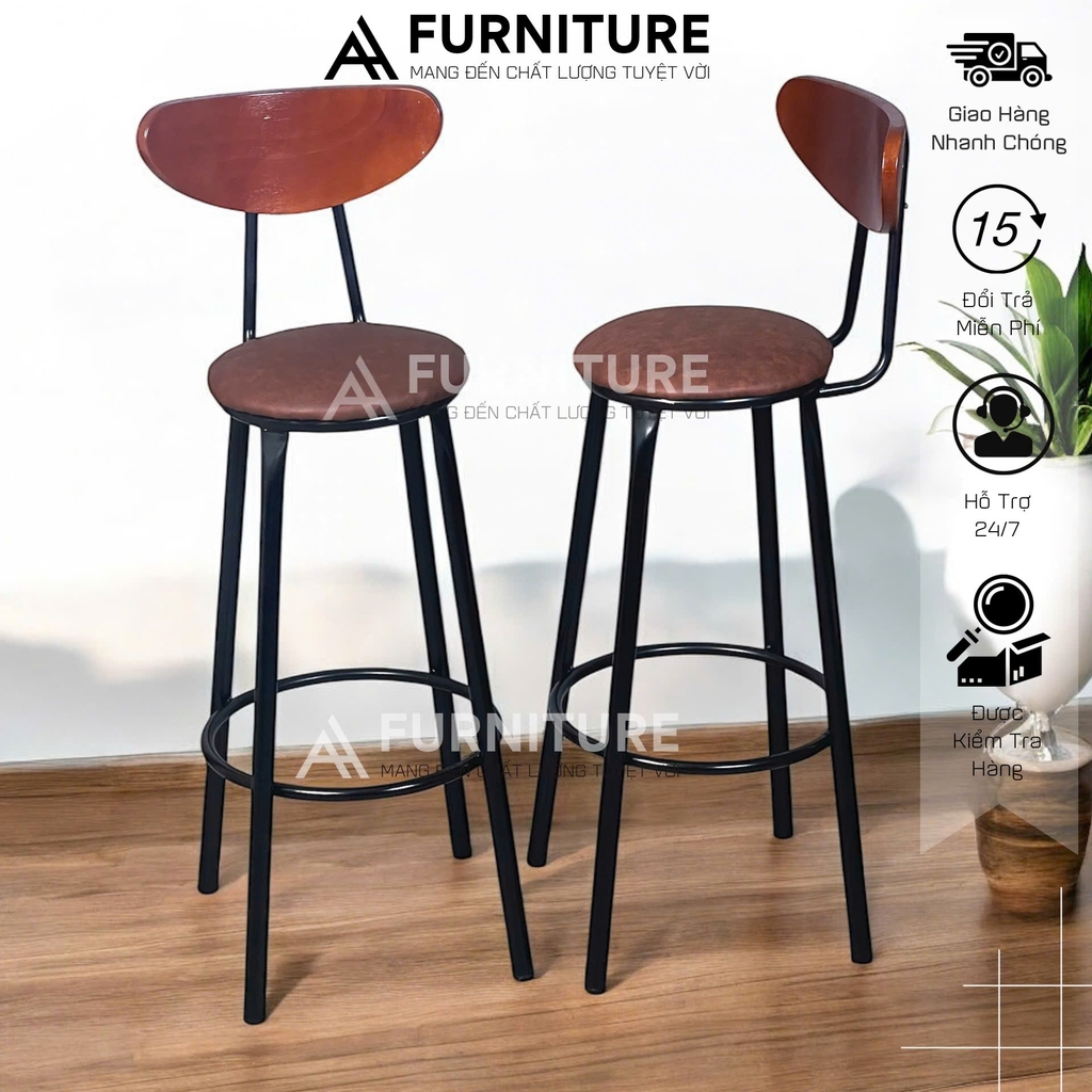 Ghế Quầy Bar Có Tựa Cao 60 Hoặc 75cm Tùy Chọn – Ghế Bar Dùng Cho Quán Cafe, Chụp Ảnh Studio, Nấu Ăn | Nội Thất Anh Hoàng