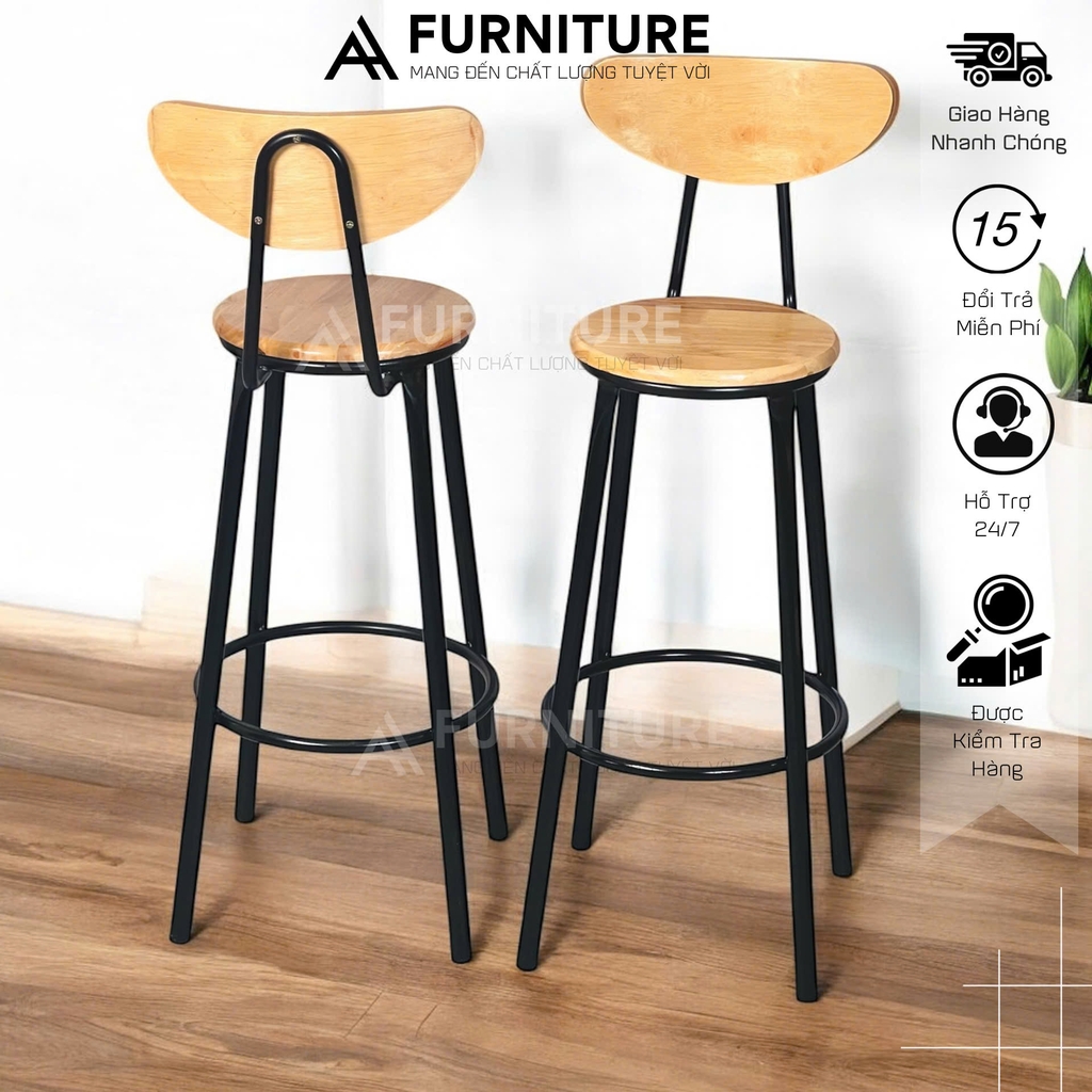 Ghế Quầy Bar Có Tựa Cao 60 Hoặc 75cm Tùy Chọn – Ghế Bar Dùng Cho Quán Cafe, Chụp Ảnh Studio, Nấu Ăn | Nội Thất Anh Hoàng