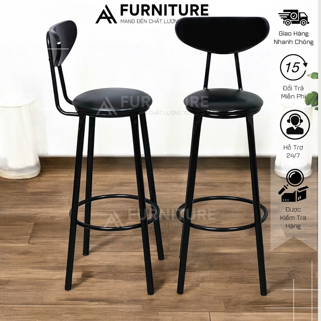 Ghế Quầy Bar Có Tựa Cao 60 Hoặc 75cm Tùy Chọn – Ghế Bar Dùng Cho Quán Cafe, Chụp Ảnh Studio, Nấu Ăn | Nội Thất Anh Hoàng