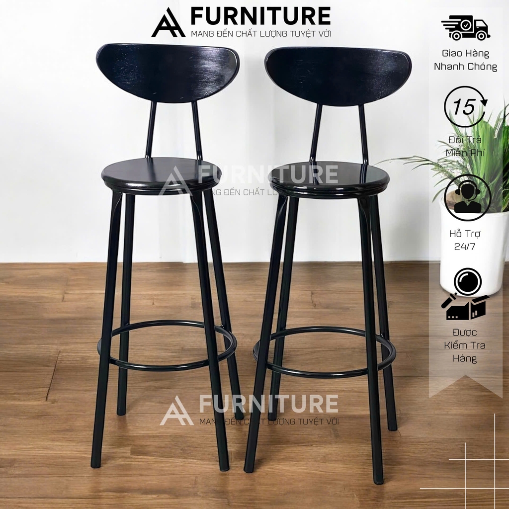Ghế Quầy Bar Có Tựa Cao 60 Hoặc 75cm Tùy Chọn – Ghế Bar Dùng Cho Quán Cafe, Chụp Ảnh Studio, Nấu Ăn | Nội Thất Anh Hoàng