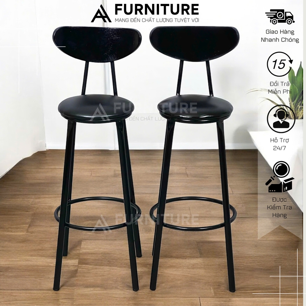 Ghế Quầy Bar Có Tựa Cao 60 Hoặc 75cm Tùy Chọn – Ghế Bar Dùng Cho Quán Cafe, Chụp Ảnh Studio, Nấu Ăn | Nội Thất Anh Hoàng