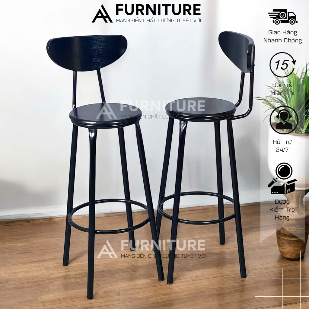 Ghế Quầy Bar Có Tựa Cao 60 Hoặc 75cm Tùy Chọn – Ghế Bar Dùng Cho Quán Cafe, Chụp Ảnh Studio, Nấu Ăn | Nội Thất Anh Hoàng