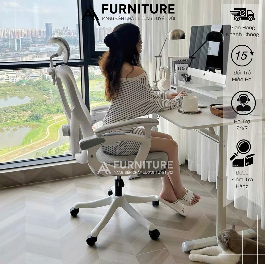 Ghế Xoay Văn Phòng Công Thái Học – Ngả Lưng, Gác Chân, Tựa Đầu Êm Ái | AH09 | Nội Thất Anh Hoàng