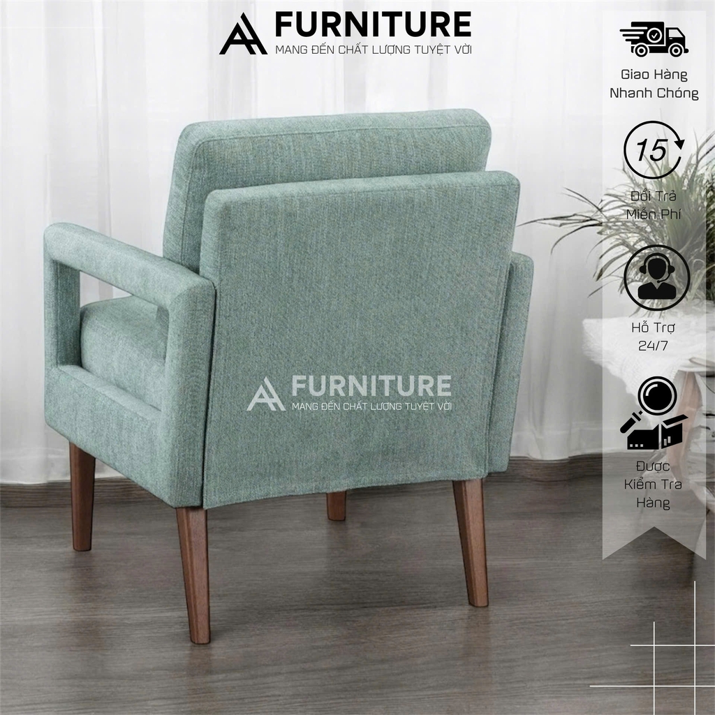 Ghế Sofa Đơn AA Furni Luxe – Chân Gỗ, Đệm Dày Êm Ái | SOFA88 | Nội Thất Anh Hoàng
