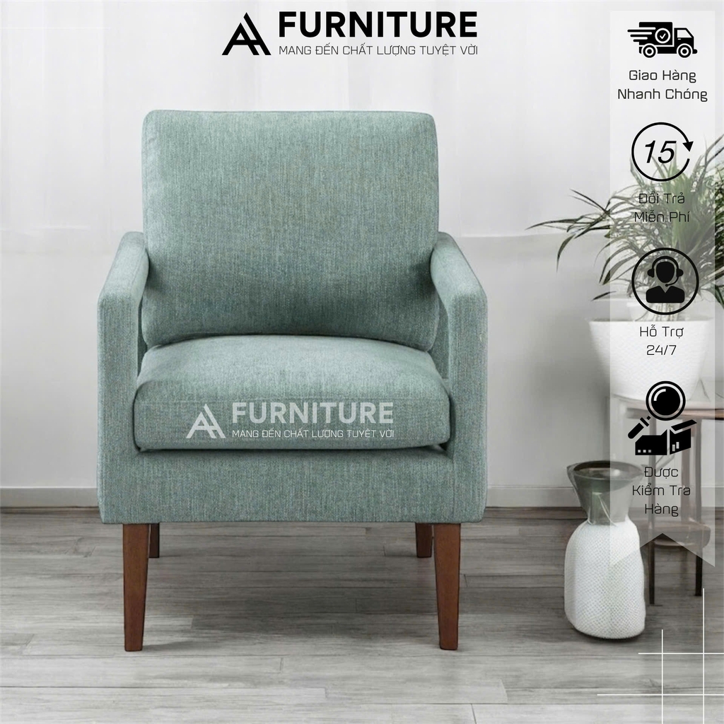 Ghế Sofa Đơn AA Furni Luxe – Chân Gỗ, Đệm Dày Êm Ái | SOFA88 | Nội Thất Anh Hoàng