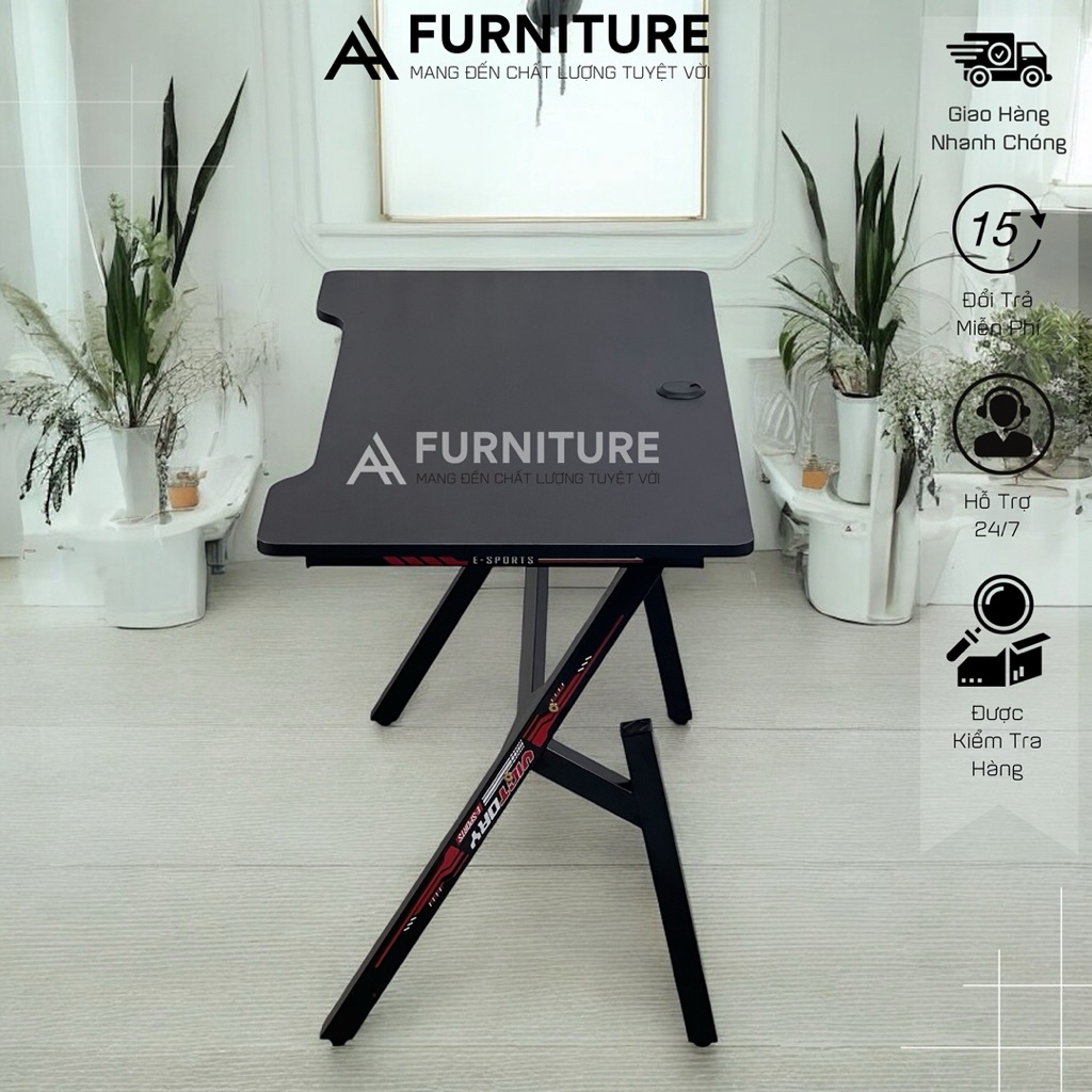 Bàn Làm Việc Gaming Màu Đen Size Lớn 120x60cm Chữ Y Chân Sắt Sơn Tĩnh Điện - Chuẩn Bị Hàng Trong 24h | ZG02 | Nội Thất Anh Hoàng