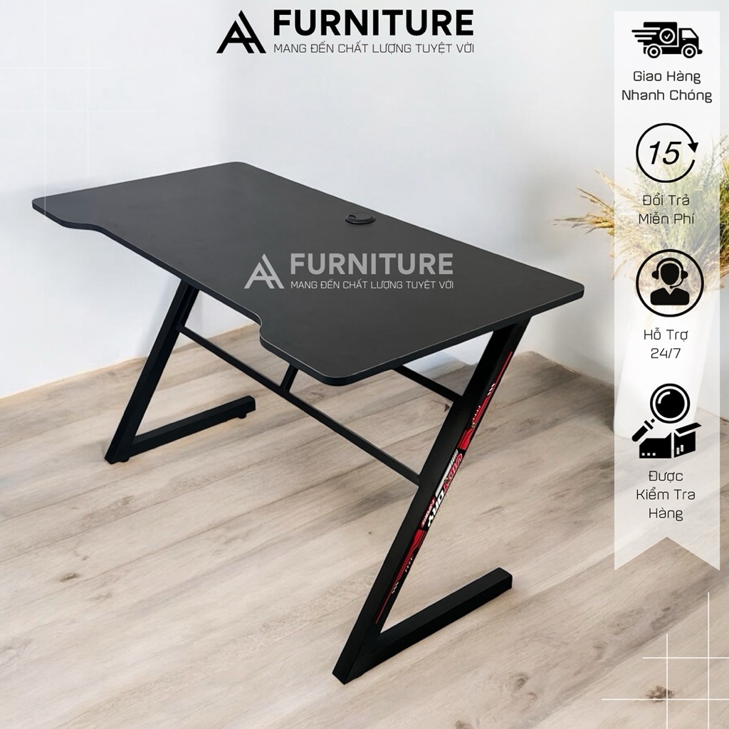 Bàn Máy Tính Chữ Z Màu Hồng Mặt Gaming Bo Góc Chân Sắt Sơn Tĩnh Điện | ZT120 | Nội Thất Anh Hoàng