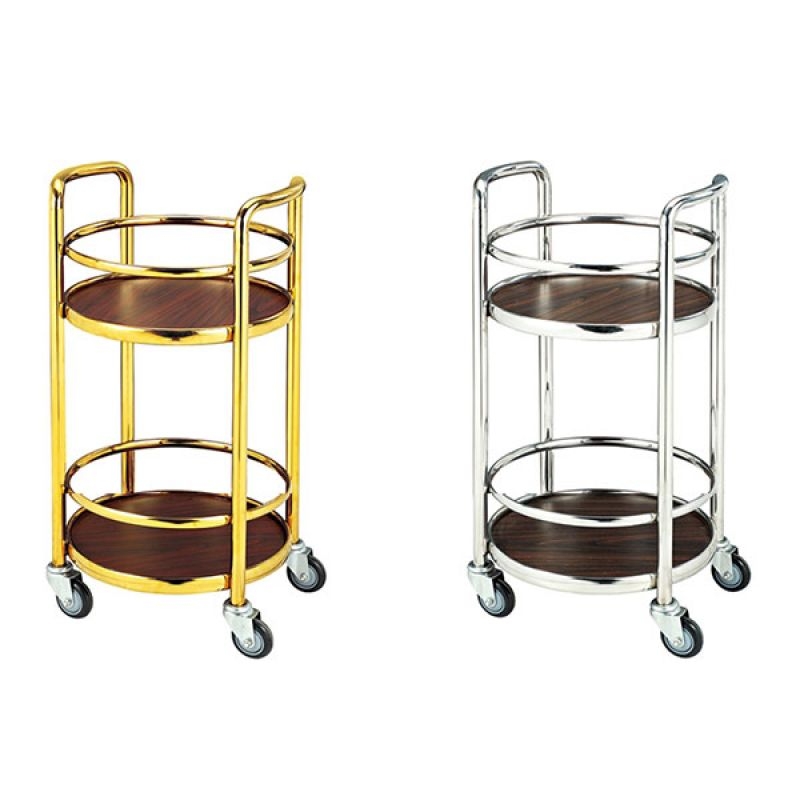 Xe Phục Vụ Rượu Inox Mạ Vàng Tròn