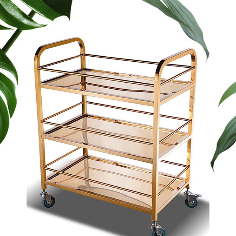 Xe Phục Vụ Bàn Ăn Inox Mạ Vàng