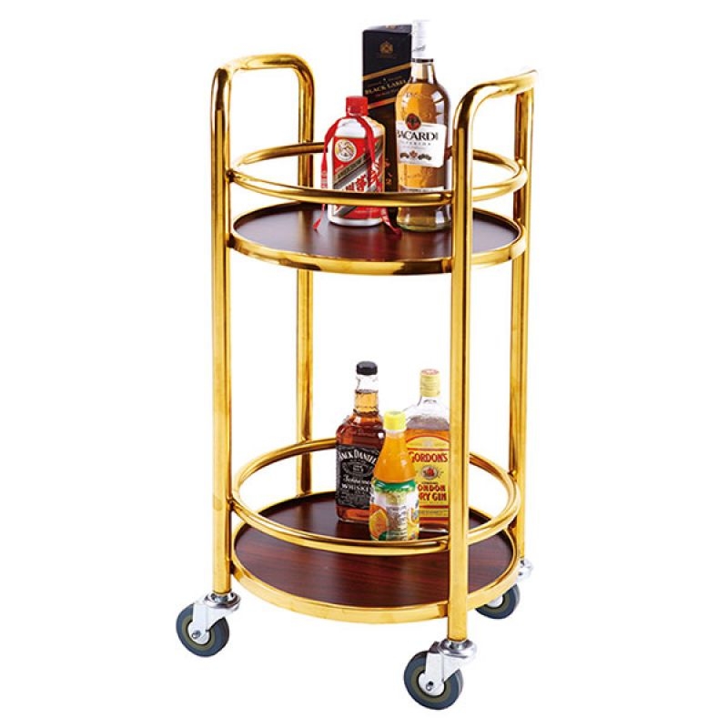 Xe Phục Vụ Rượu Inox Mạ Vàng Tròn