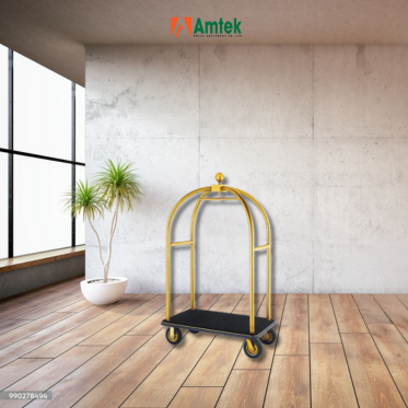 Xe Đẩy Hành Lý Khách Sạn Inox Vàng Thảm Đen