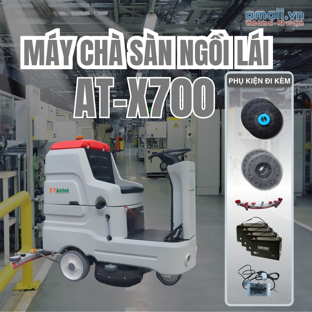 Máy chà sàn ngồi lái 2 mâm, Điện áp 24V, Công suất 2400w, Model: AT-X700