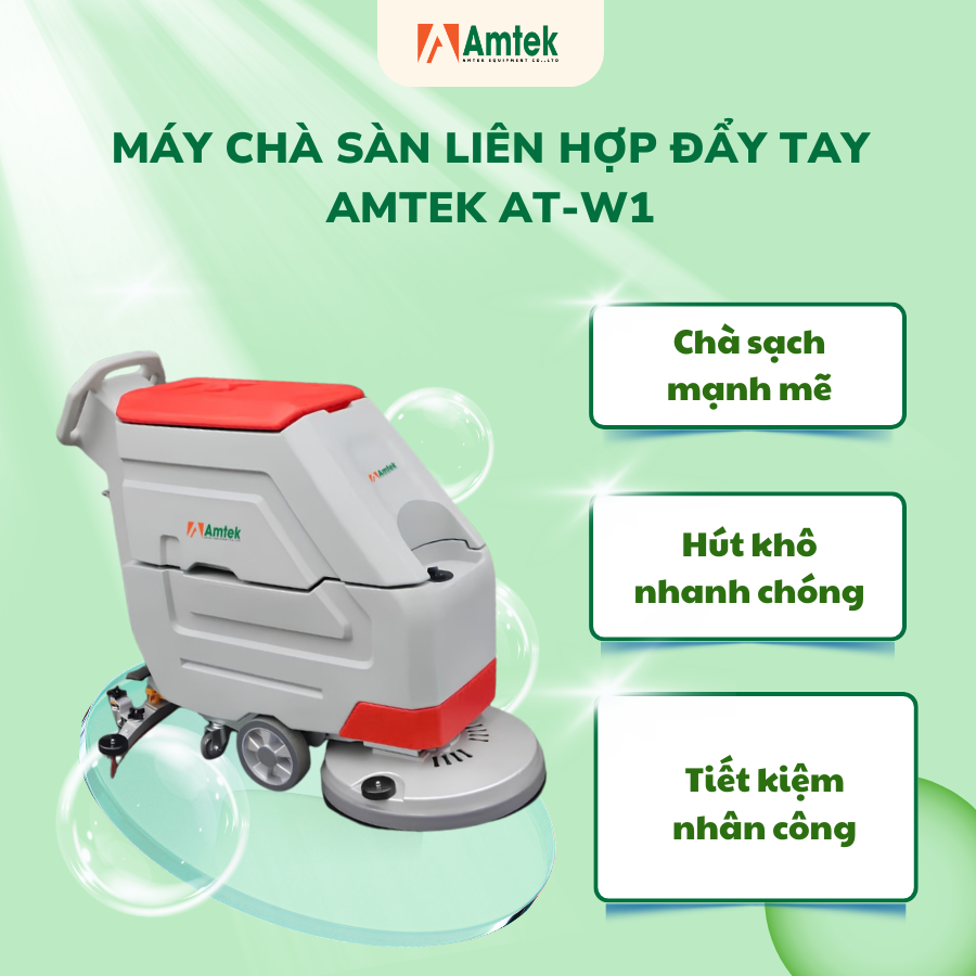 Máy chà sàn liên hợp đẩy tay , Điện áp 24V, Công suất 1050W, Model: AT-W1