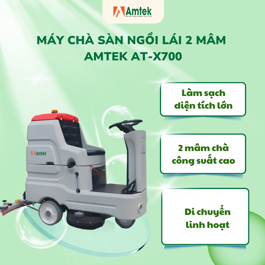 Máy chà sàn ngồi lái 2 mâm, Điện áp 24V, Công suất 2400w, Model: AT-X700