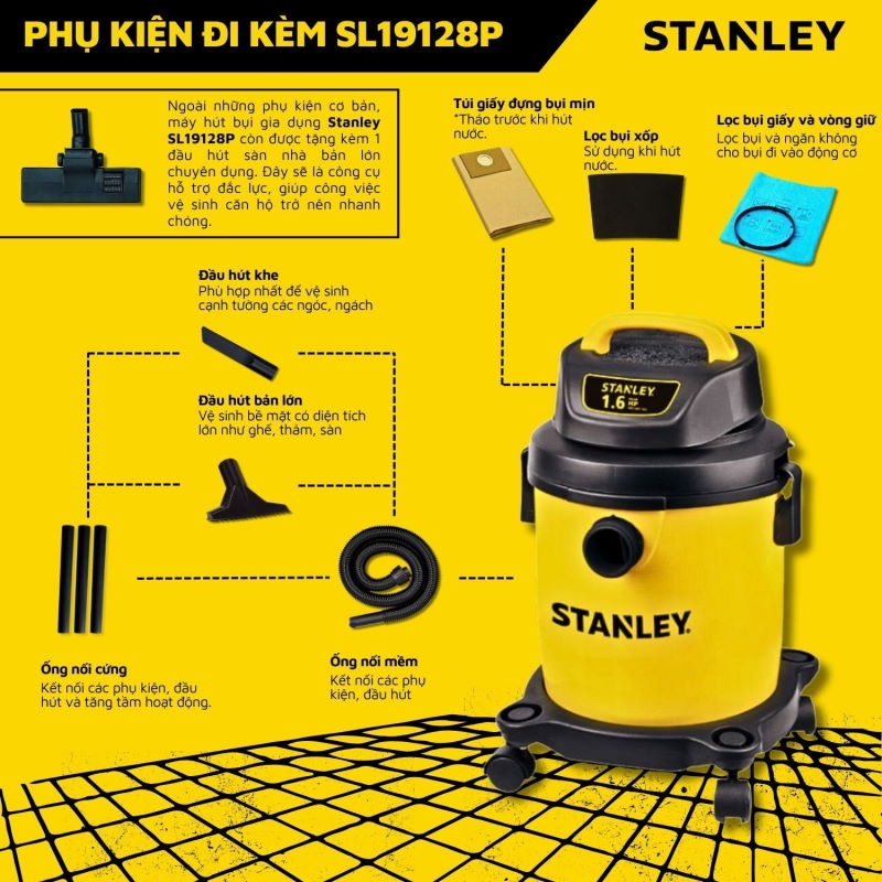 Máy hút bụi gia dụng - Khô/Ướt - Hiệu Stanley USA - SL19128P