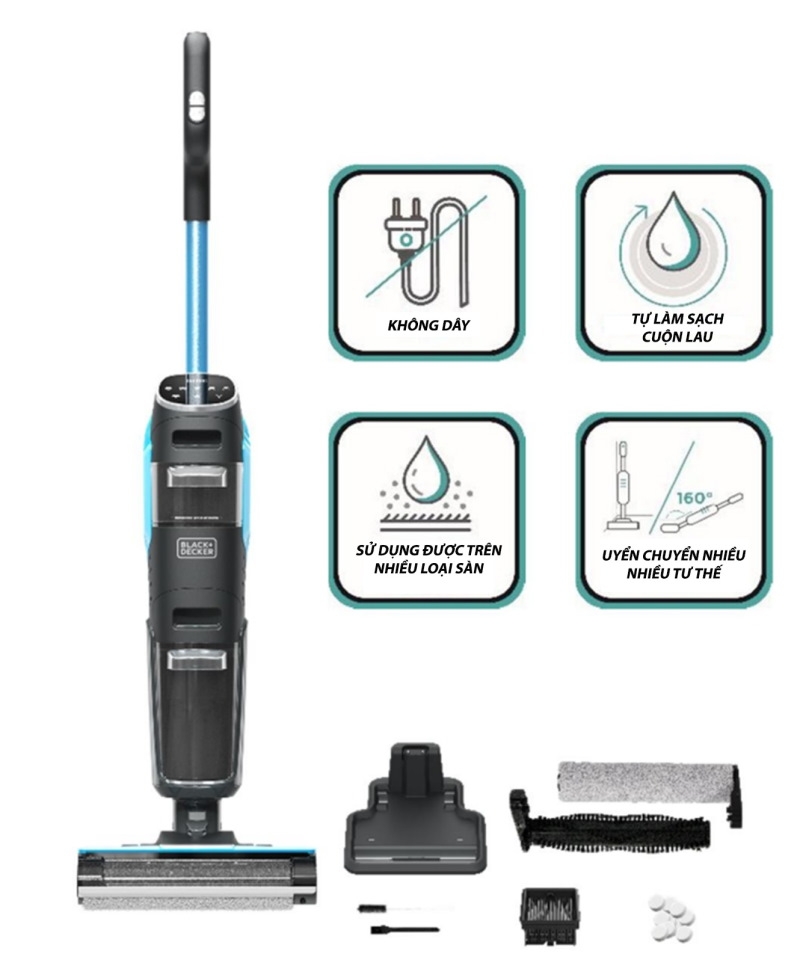 Máy hút bụi lau sàn thông minh không dây Black+Decker USA BXUVXA02