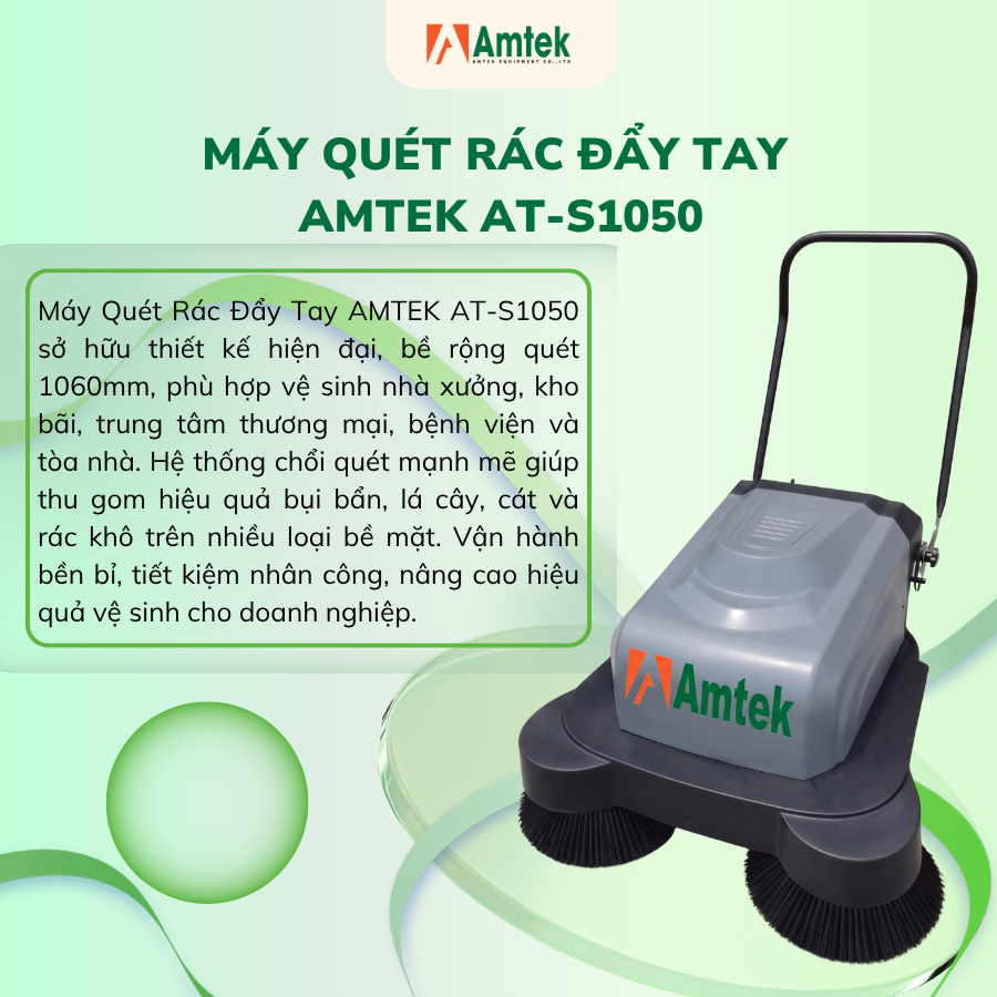 Máy quét rác đẩy tay, Điện áp : 24V- công suất 400W, Model: AT-S1050