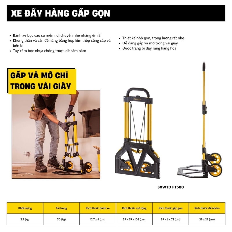 Xe đẩy hàng 2 bánh gấp gọn Stanley FT580