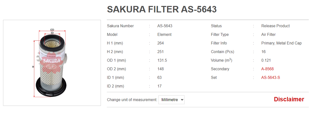 Lọc gió có cánh quạt Sakura AS-5643