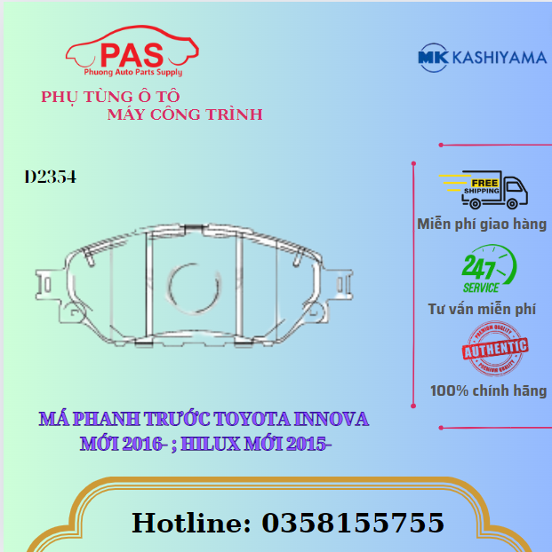 MÁ PHANH TRƯỚC TOYOTA INNOVA MỚI 2016- ; HILUX MỚI 2015-