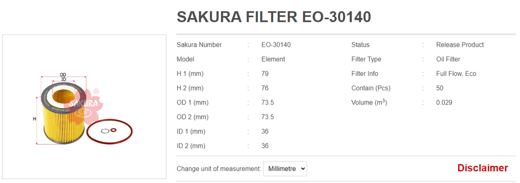 Lọc nhớt giấy Sakura EO-30140