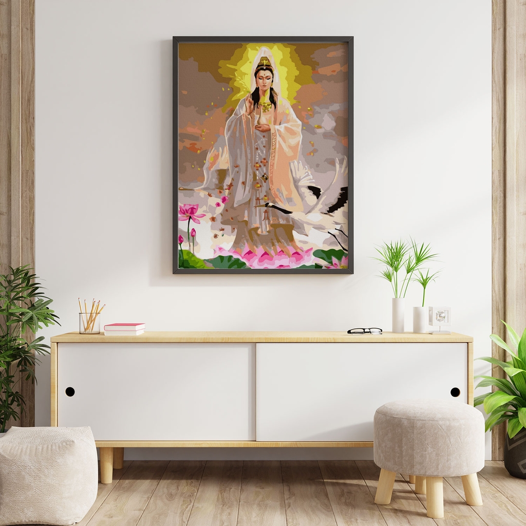 Tranh số hóa Quan thế âm bồ tát đã căng khung 40x50cm