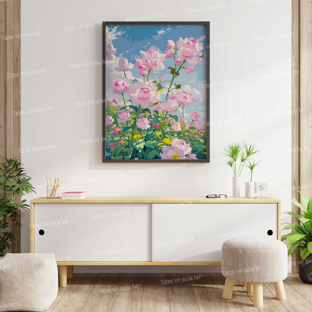 Tranh số hóa Hoa hồng giữa trời đã căng khung 40x50cm