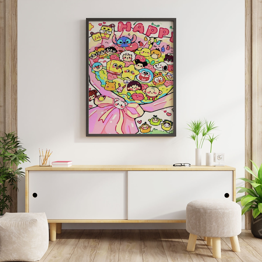 Tranh số hóa Bó hoa Sticker vàng đã căng khung 40x50cm
