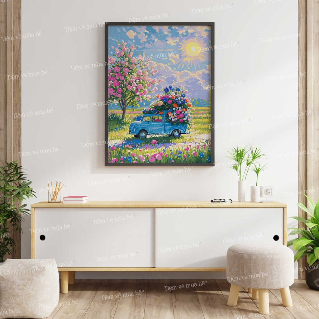 Tranh số hóa Chuyến xe mùa xuân đã căng khung 40x50cm